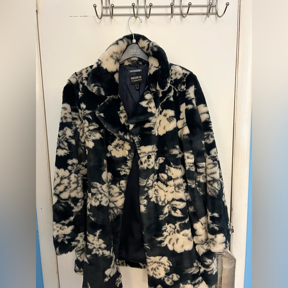 Dennis Basso Black and Cream Floral Coat